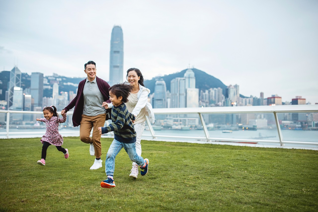 Family playing outside