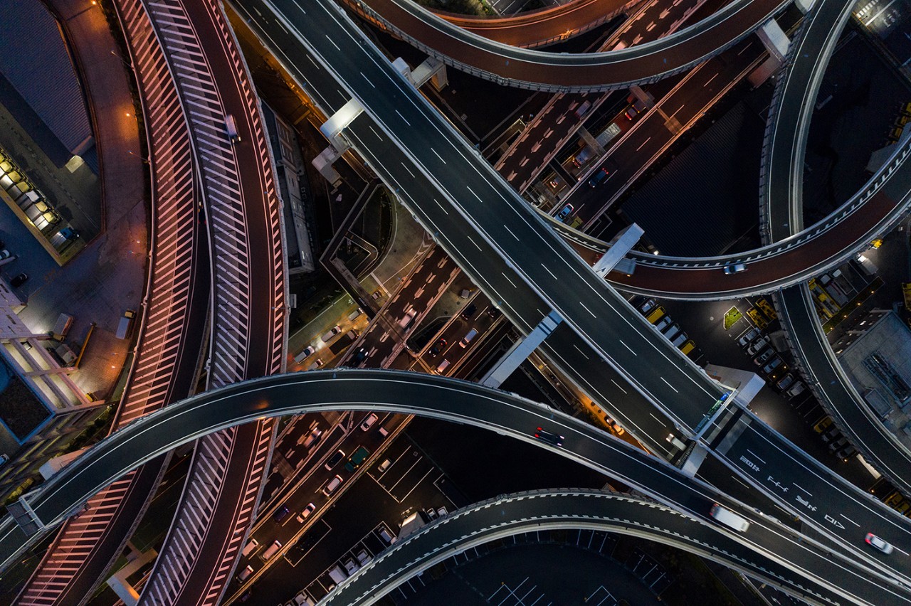 Big highway cross seen from top