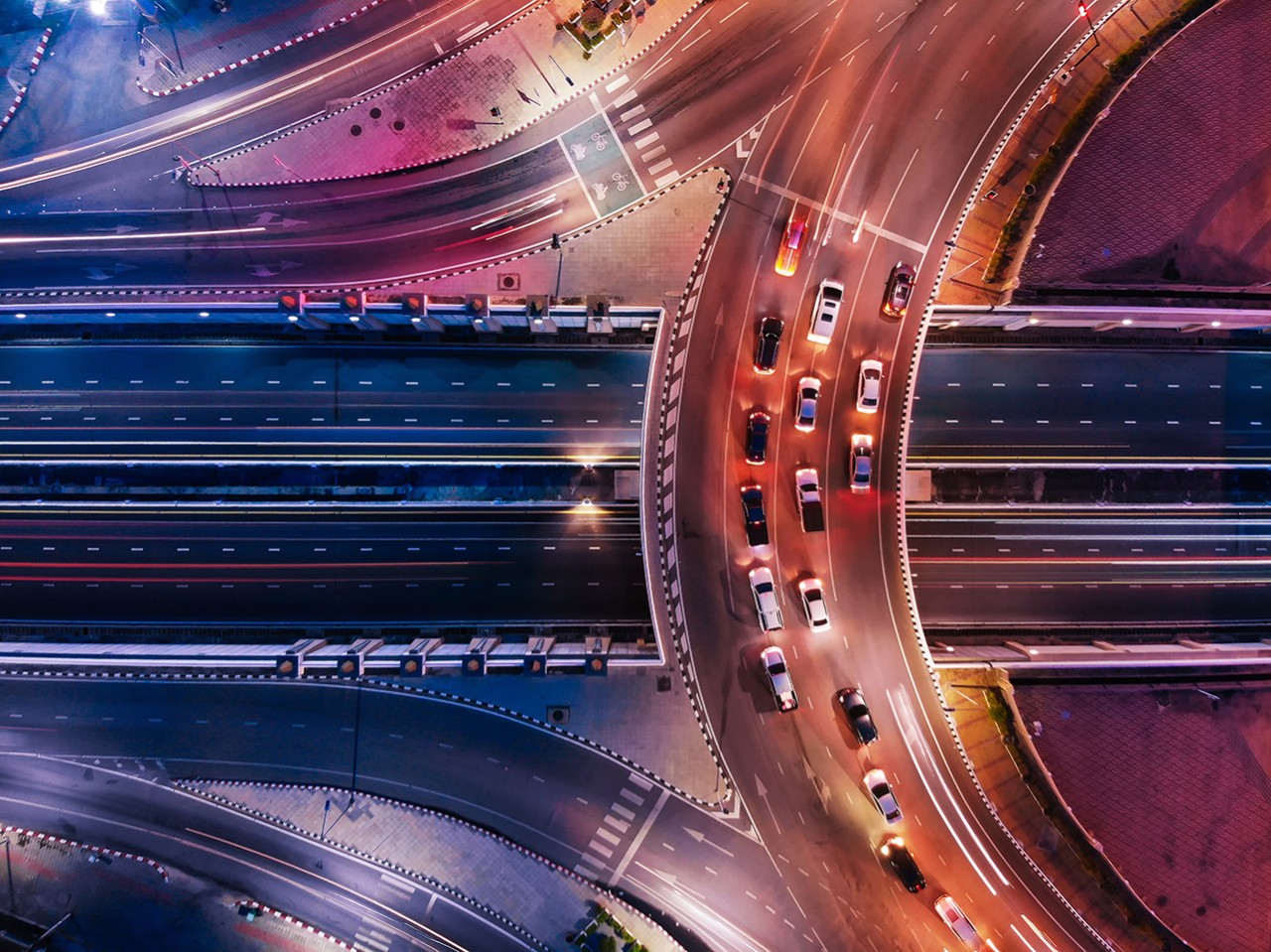 Cars  in a highway seen from the top
