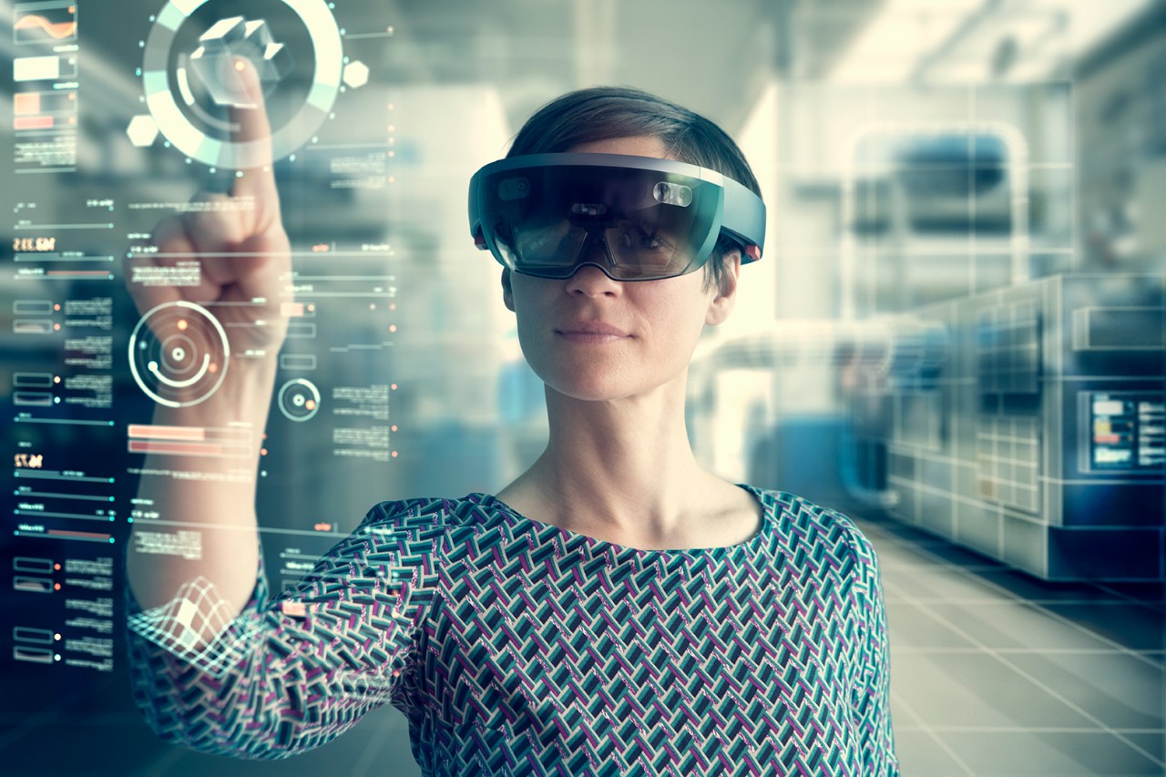 Woman VR glasses touchscreen